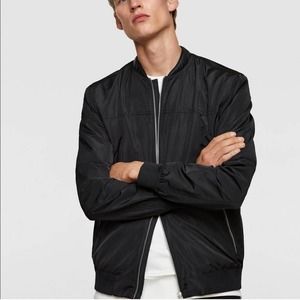 Zara Black Silky Sateen Full Zip Bomber Jacket Size M